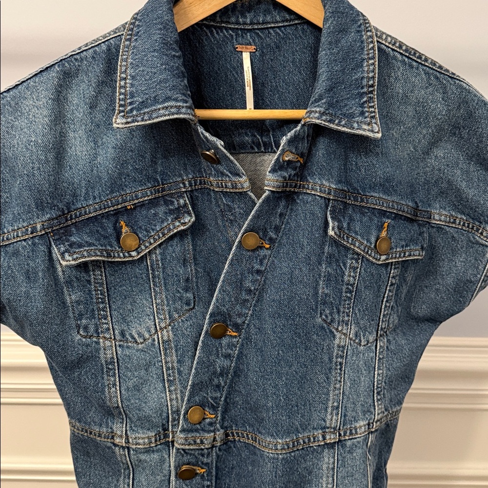 Free People The City Button Front Raw Hem Western Denim Jean Dress M Medium - Picture 4 of 5